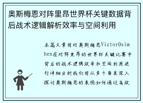 奥斯梅恩对阵里昂世界杯关键数据背后战术逻辑解析效率与空间利用